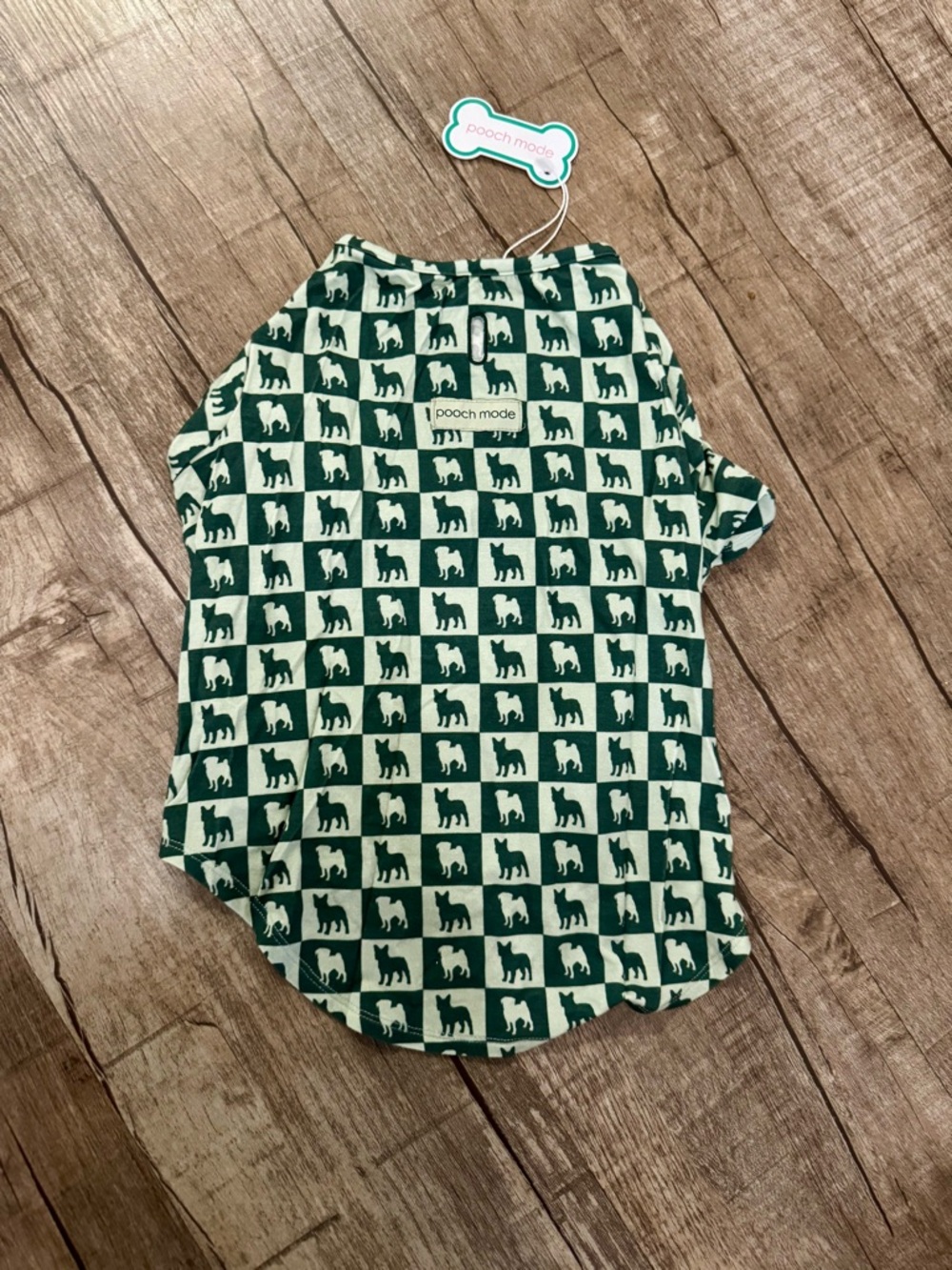 Pooch Mode Dog Outfit XL Bamboo Stretch Green Check‎ Frenchie Pug Print NWT